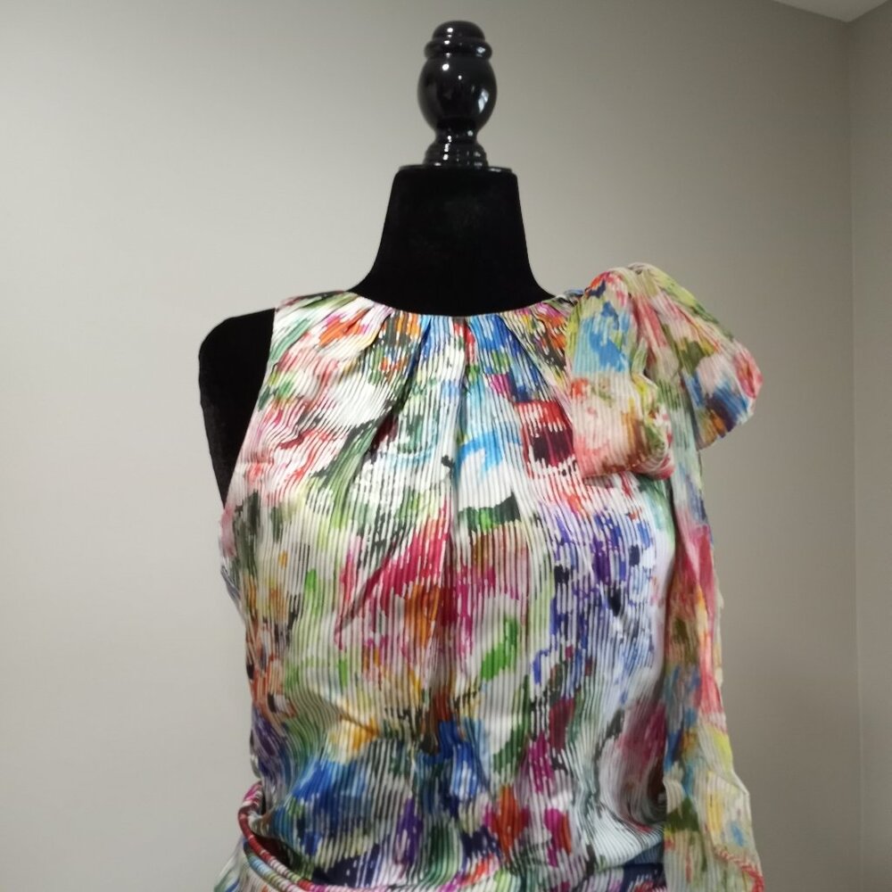 WORTH MULTICOLOURED FLORAL SILK SLEEVELESS DRESS WITH ASYMMETRIC BOW WOMEN SZ 4